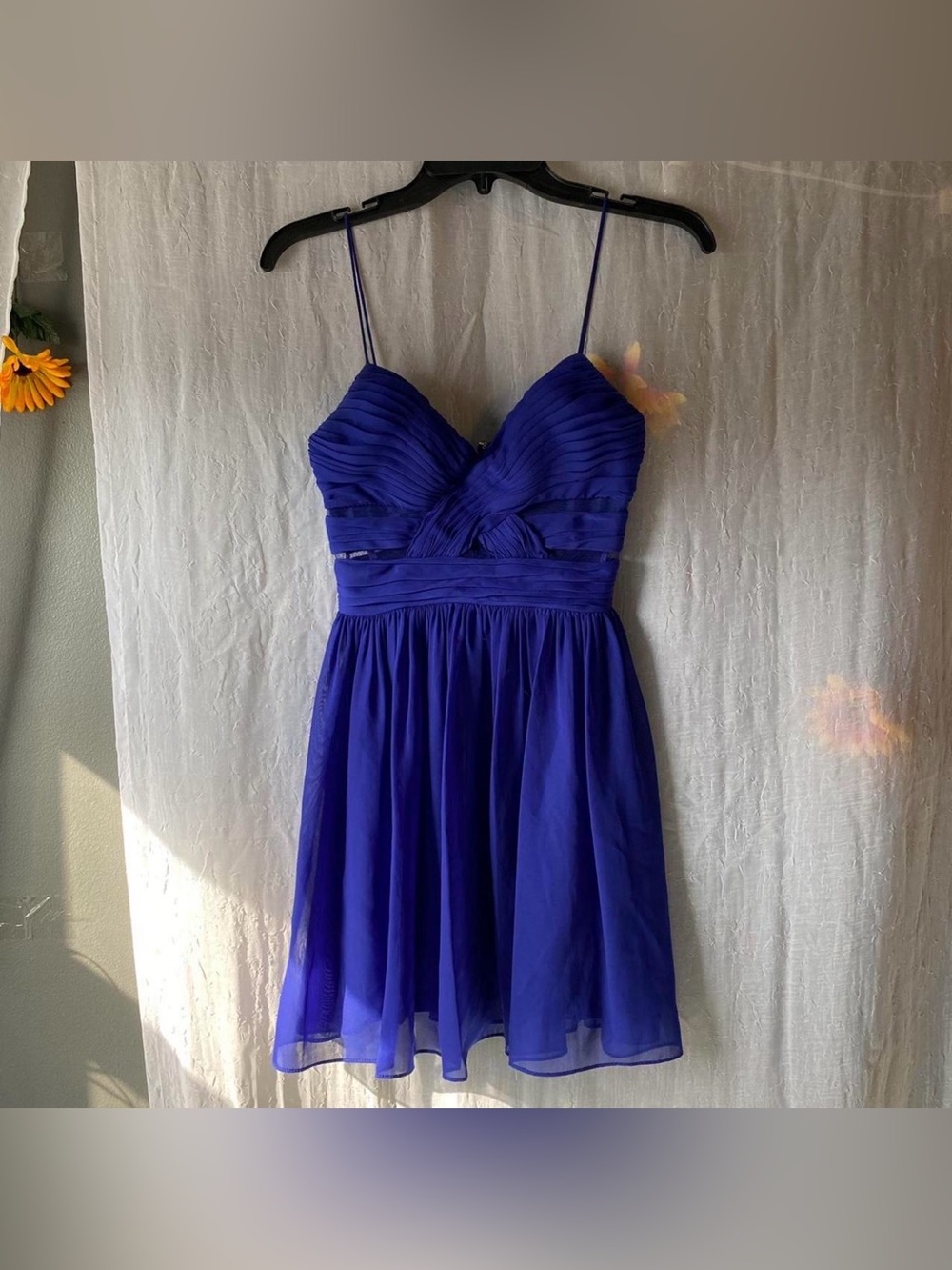 Adrianna Papell navy blue chiffon mini dress